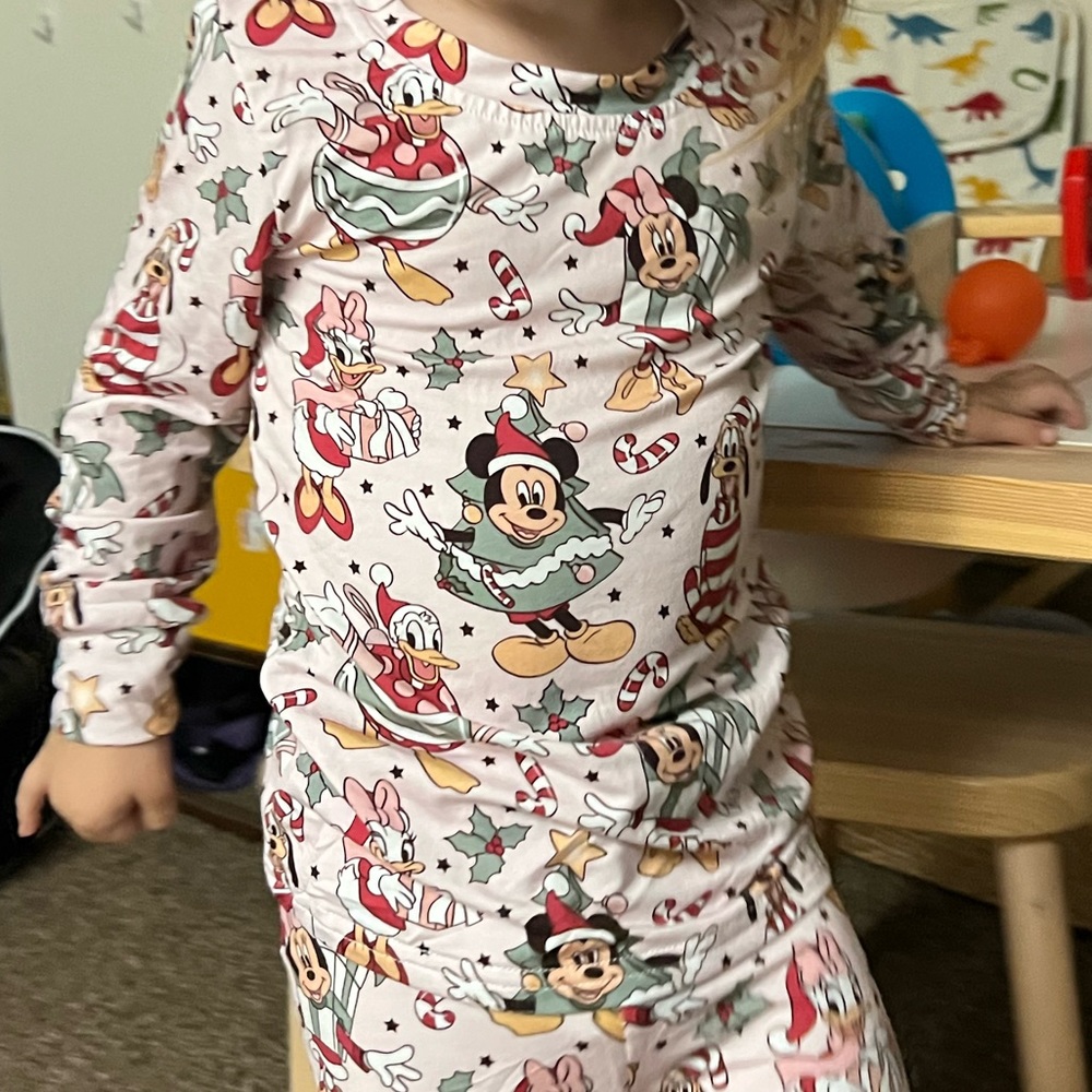 Disney Christmas themed Bamboo pajamas with Minnie, Mickey, Donald and Daisy